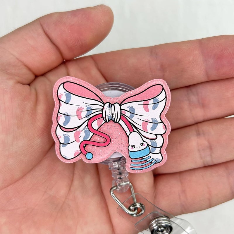 Bydevia Coquette Bow Ultrasound Tech Badge Reel Retractable, Sonographer Badge Reel, Funny Ultrasound Technician Gifts, Labor and Delivery Badge Clip, Sonography Badge Holder with Alligator Clip | Acrylic - Image 3
